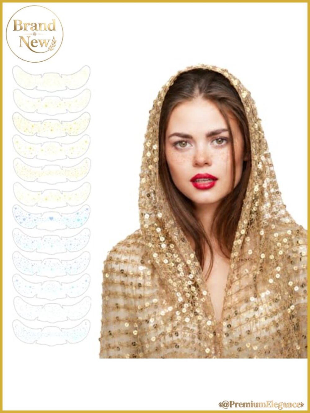 Gold Sequin Hood Scarf Rave Accessories Set Face Gems Glitter Freckles